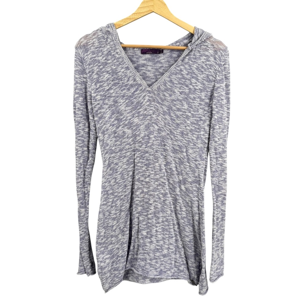 prAna Womens Lightweight Knit Hoodie Tunic Sweater Organic Small Purple V-Neck